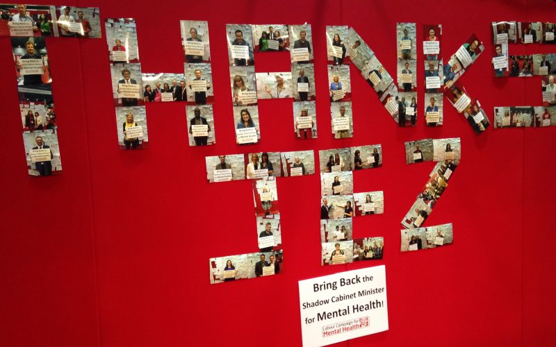 Photographs arranged to make up the words 'THANKS JEZ'