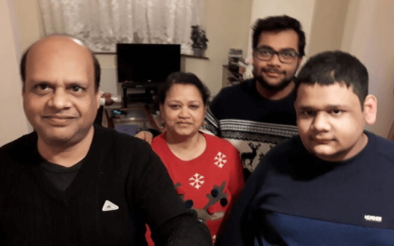 Gopul Anand with his mum, dad and brother